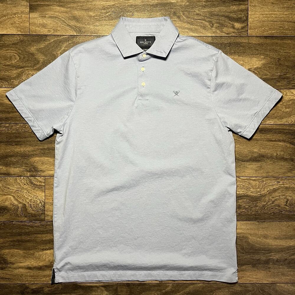 Hackett London Pima Cotton Polo Men's Large Chambray Blue Embroidered Logo EUC